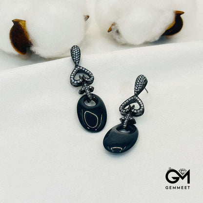 Black Arrow Shape Black Stone Drop Earrings