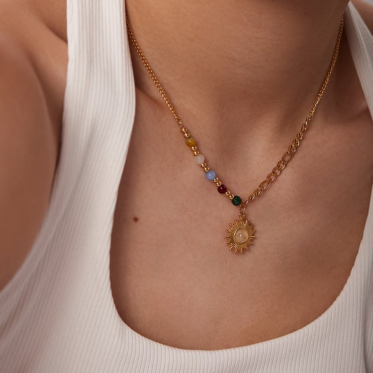 Opal Sun Shape Pendant Necklace