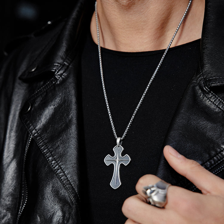 Sterling Silver Retro Punk Cross Pendants Necklace