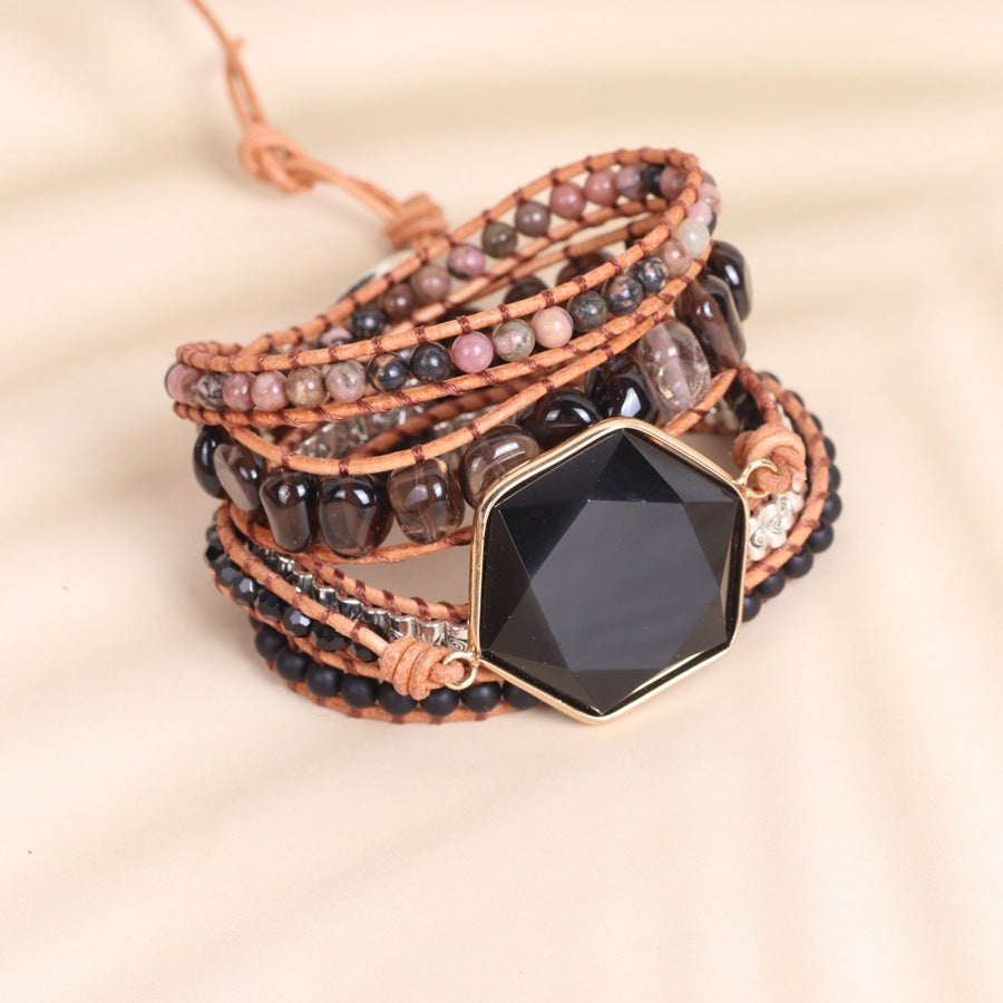 Obsidian Double Pendant Wrap Bracelet