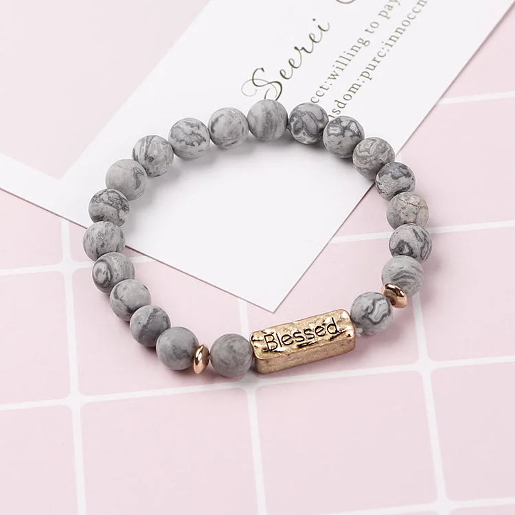 Natural Gemstone Strengthful Engraving Bracelet