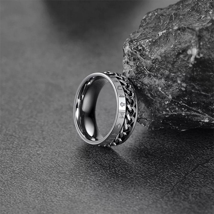 Release Stress Viking Rune Iron Chain Turnable Ring