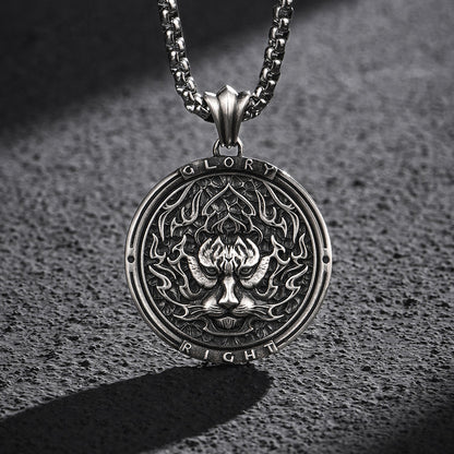 Round Flame Tiger Head Sterling Silver Pendants Necklace