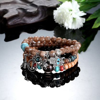 Elephant Tower Evil Eye Hamsa Bracelet Set