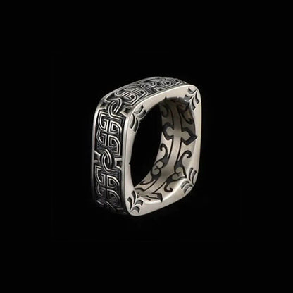 Vintage Carved Pattern Square Ring