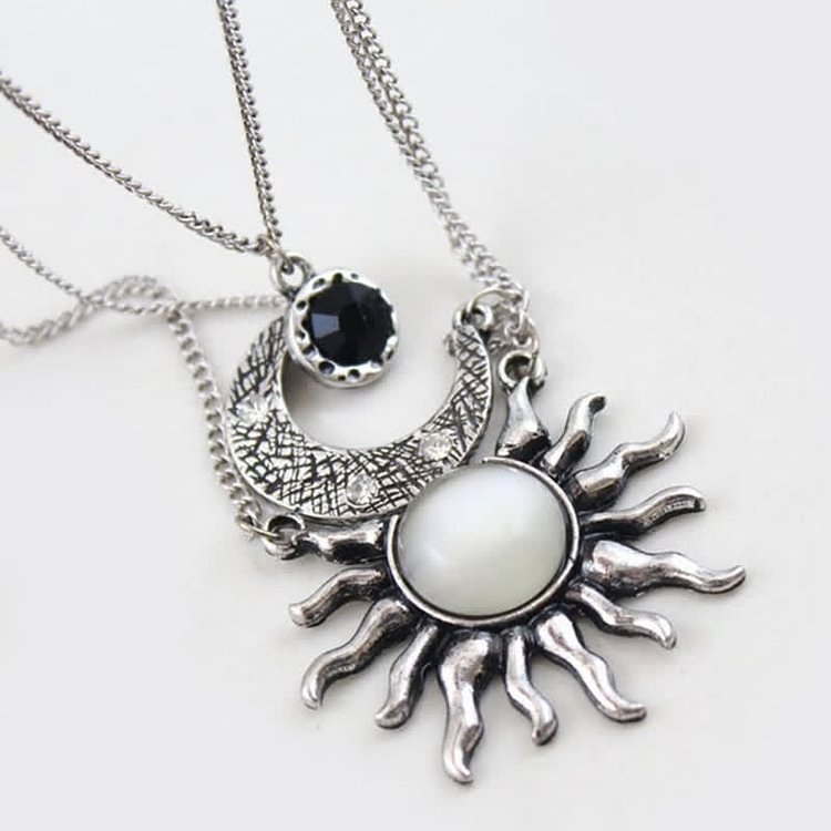 Bohemia Vintage Moonstone Sun Moon Necklace