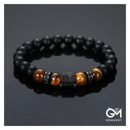 Men's Frosted Black Pearl Tiger Eye Stone Bracelet