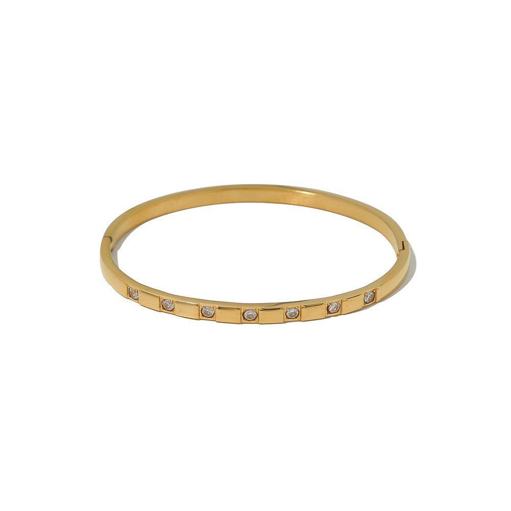 Minimalism Gypsy Setting Stones Flat Bangle Bracelet