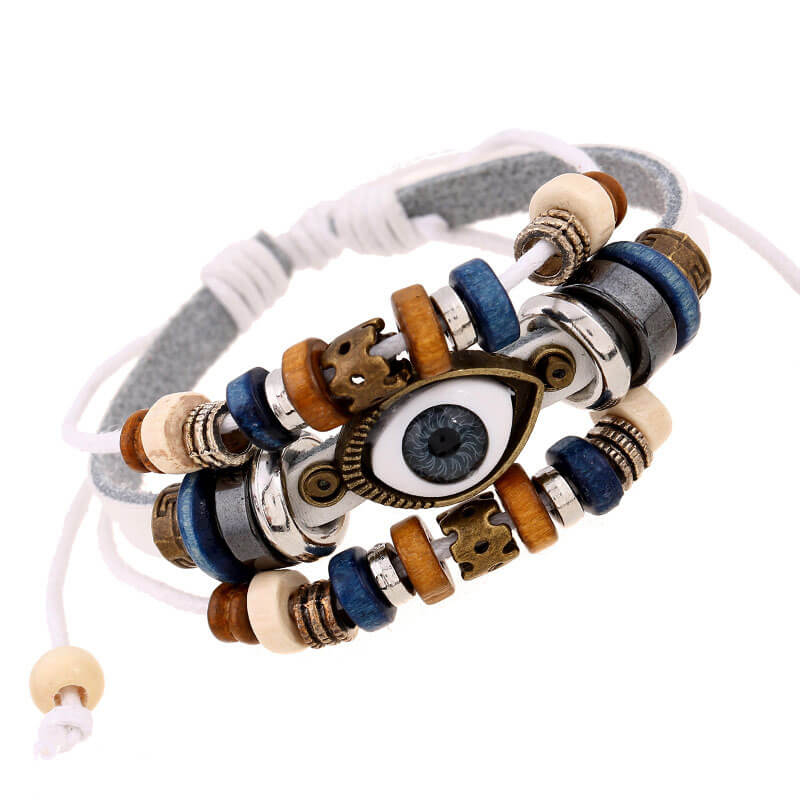 New Beaded Eyes Leather Bracelet Pull Adjustment Couple Leather Bracelet