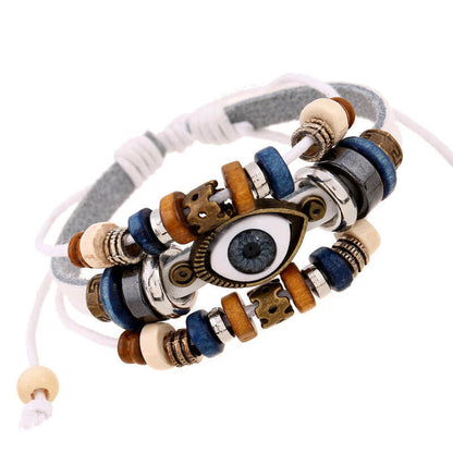 New Beaded Eyes Leather Bracelet Pull Adjustment Couple Leather Bracelet