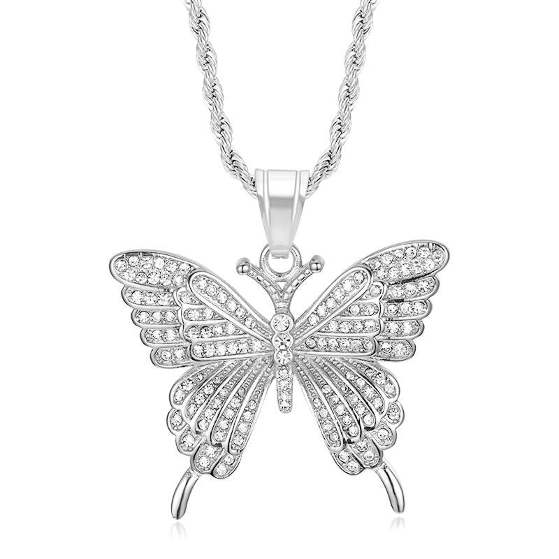 Hip Hop Full Zirconia Butterfly Pendant