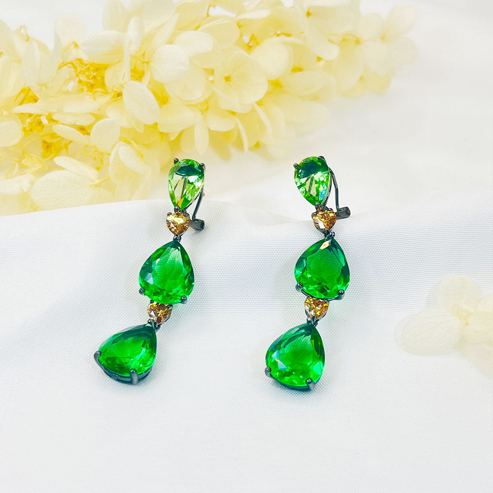 Water Drop Pear Green Zircon Pendant Earrings