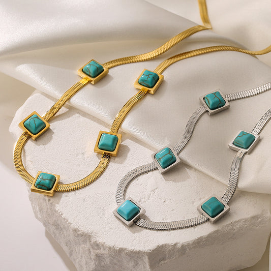 Bohemia Square Turquoise Flat Chain Necklace