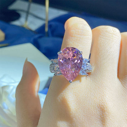 Water Drop Pink Diamond Light Luxury Retro Fashion Niche Design Ring