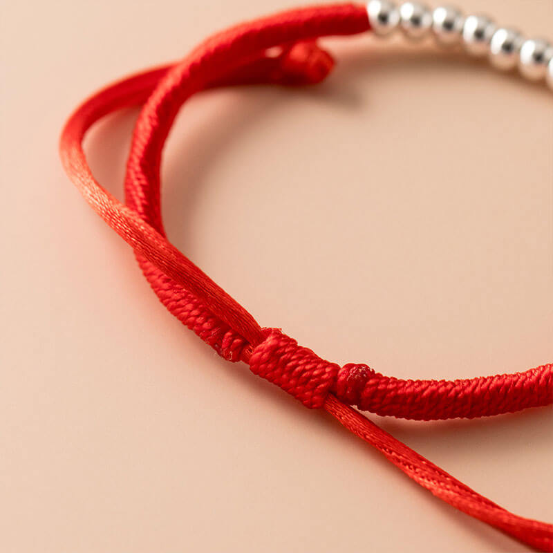 Handmade White Gold Bead Red Rope Bracelet