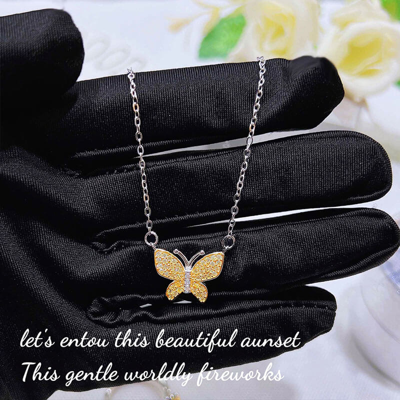 Versatile Fresh Butterfly Necklace Butterfly Bracelet Yellow Diamond Earrings Colorful Treasure Ring Bright Butterfly Set