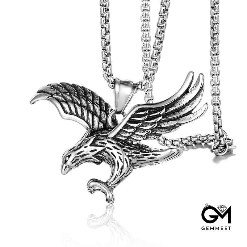 Stainless Steel Red Eagle Pendant Necklace