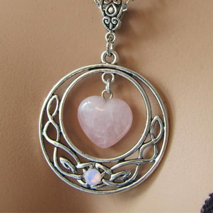 Bohemia Rose Quartz Heart Moon Star Necklace