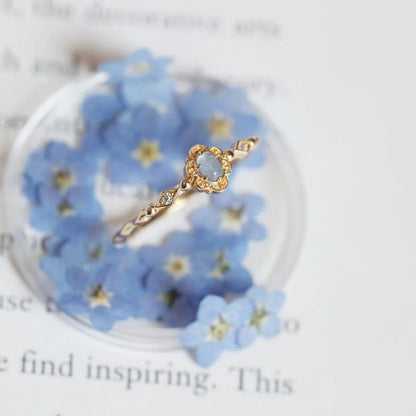 Vintage Natural Aquamarine Daisy Flowers Ring