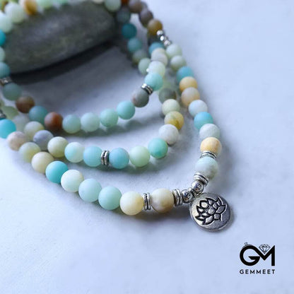 Tibetan Amazonite Stone Blessing Lotus Mala Bracelet