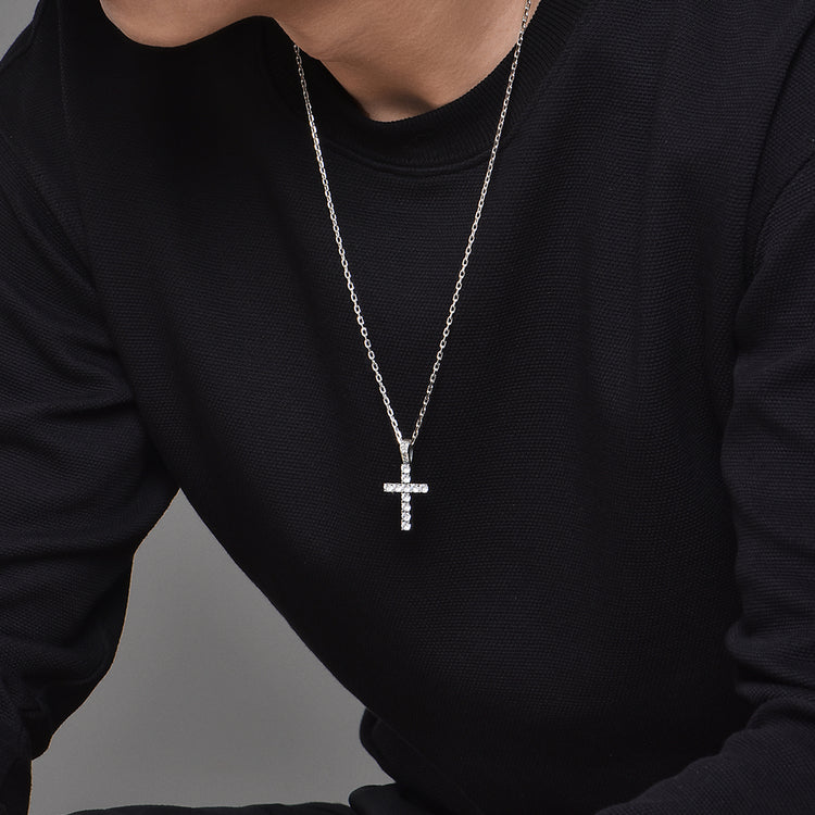 Sterling Silver Cross Zircon Pendants Necklace