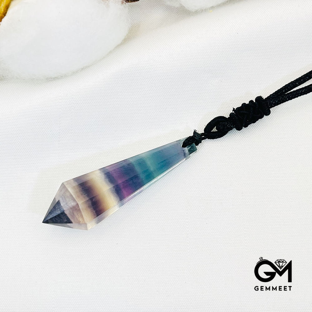 Multicolor Fluorite Cone Polyhedron Pendant