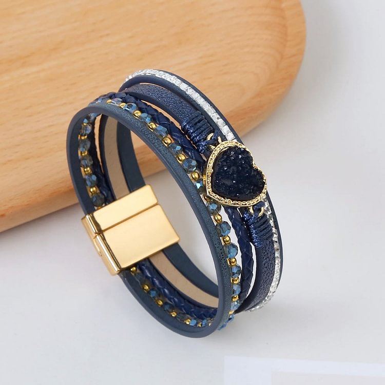 Heart Shape Cluster Multilayer Braided Leather Bracelet