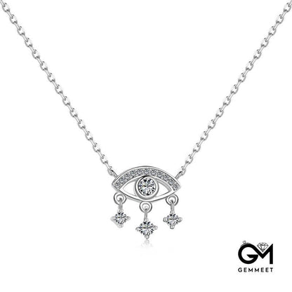 S925 Sterling Silver White Round Zirconium Eye Necklace