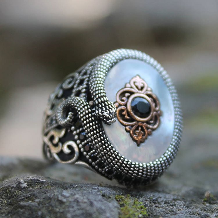 "Nature's Healing" Vintage Men's Snake Design Moonstone Ring