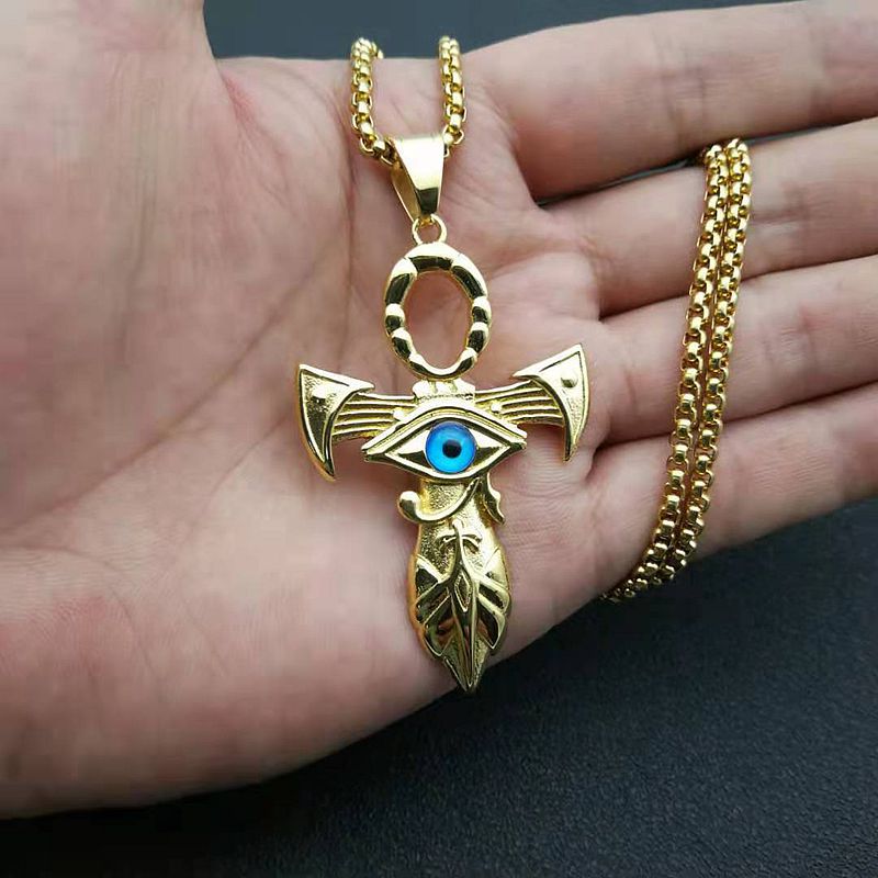 Men's Cross Steel Eye of Horus Pendant