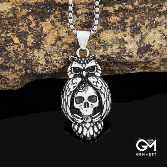 Stainless Steel Owl Skull Necklace