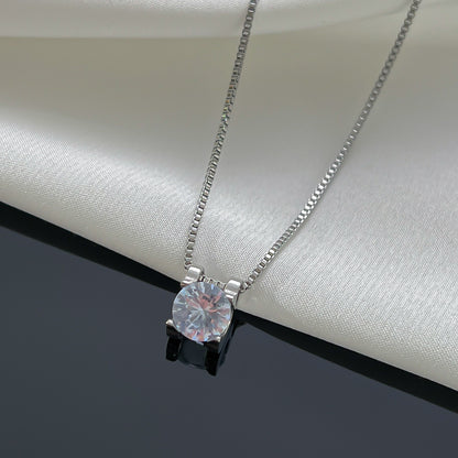 Simple Four Claw Single Diamond Pendant Titanium Steel Necklace