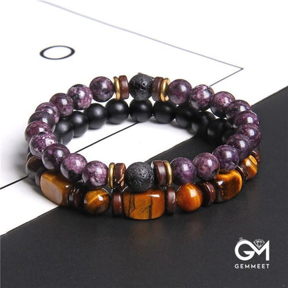 Olivenorma African Turquoise Tiger Eye Stone Bracelet Set