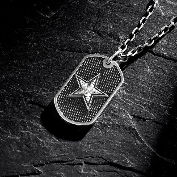 Vintage Sterling Silver Pentagram Military Badge Pendants Necklace