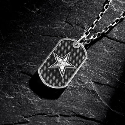 Vintage Sterling Silver Pentagram Military Badge Pendants Necklace