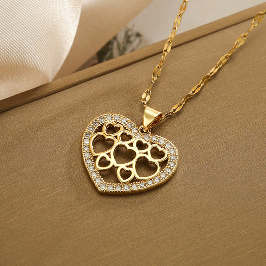 Hollow Multi-Heart Full Stones Pendant Necklace