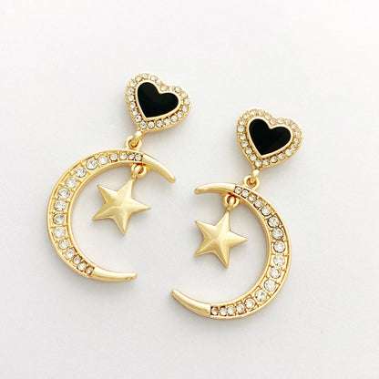 Zircon Drops Oil Stars Moon Love  Drop Earrings