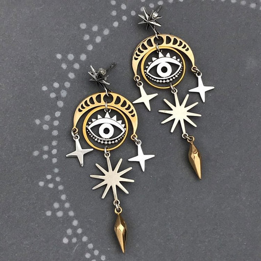 Evil Eye Star Moon Witch Earrings