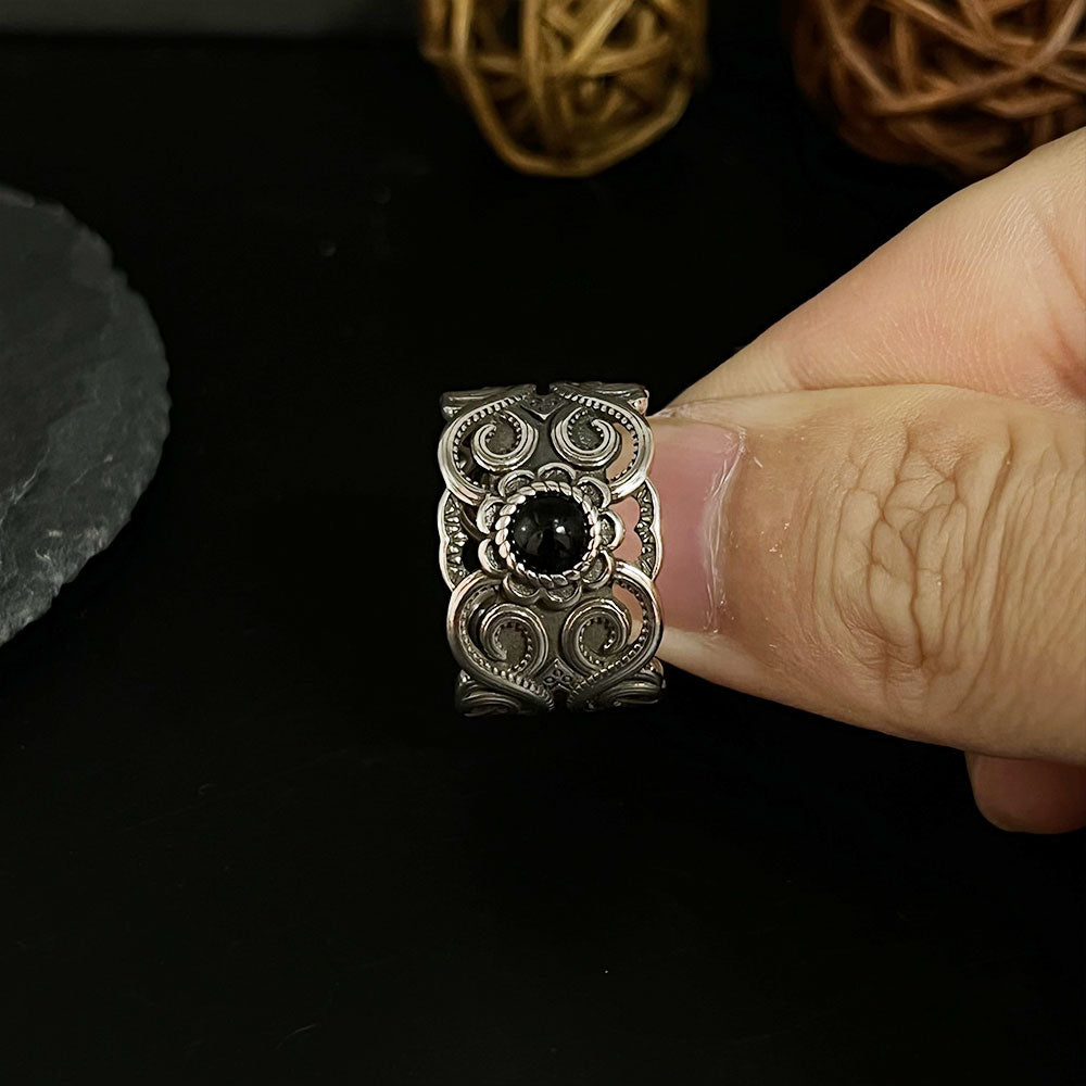 Black Onyx Ethnic Pattern Ring