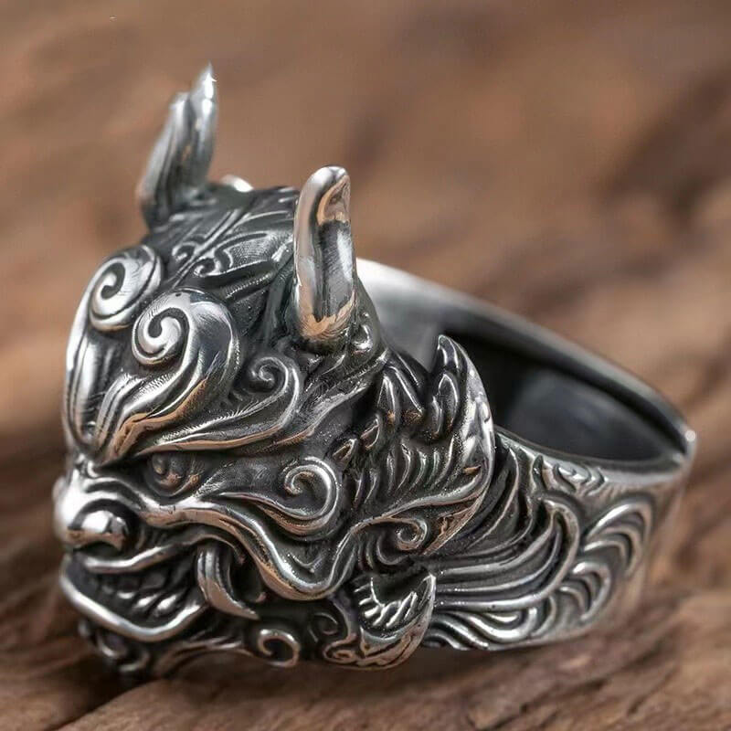 Mask Ghost Domineering Wide Face Fashionable Male Silver Ring