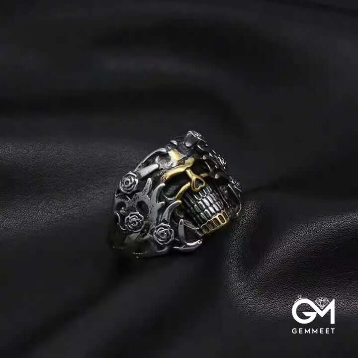 Rose Skull Titanium Steel Ring for Men