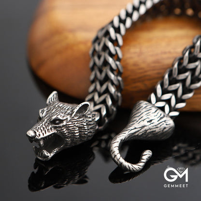 Titanium Steel Vintage Viking Wolf Head Bracelet