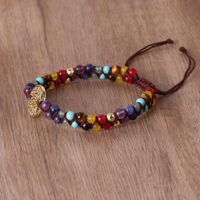 Double Woven String Bracelet with Colorful Tree