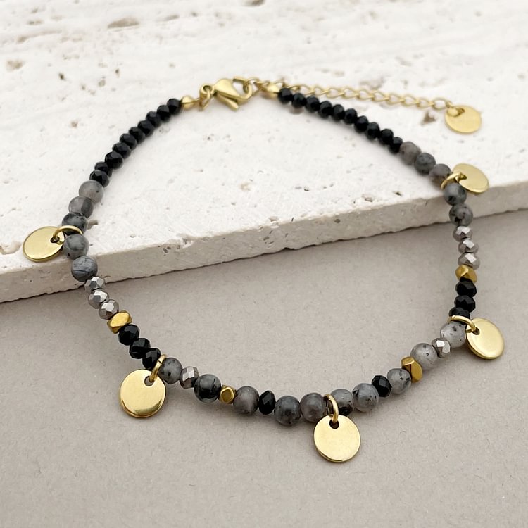 Natural Stone Beaded Titanium Disc Charm Bracelet