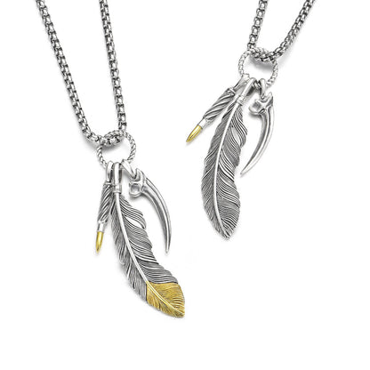 Feather Sterling Silver Necklace Vintage Pendants Necklace