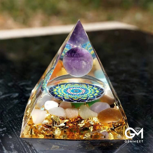 Amethyst with Moonstone Lucky Orgone Pyramid