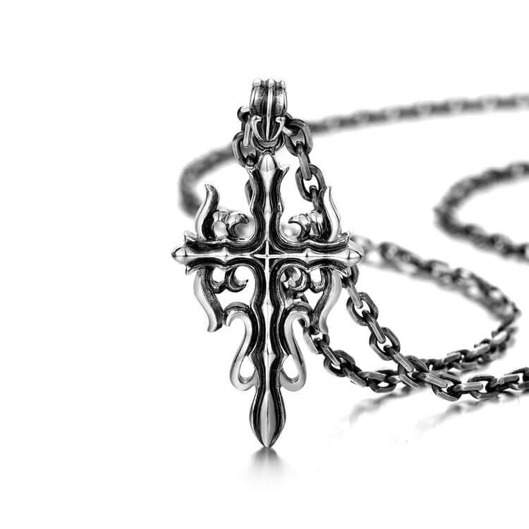 Sterling Silver Vintage Double-Sided Axe Cross Pendants Necklace