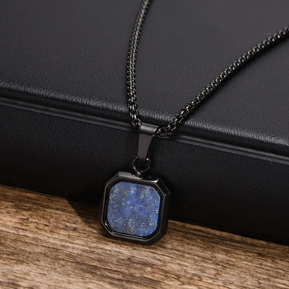 Square Pendant Men Long Sweater Chain Necklace