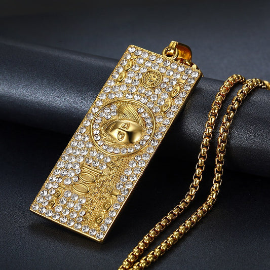 Hip-hop Gold-plated Zircon Dollar Pendant