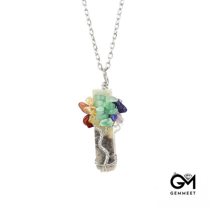 Irregular Crystal Strip Tree of Life Pendant Necklace